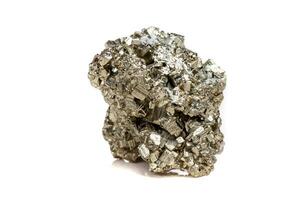 Macro mineral stone Pyrite gold on white background photo