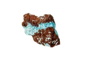 Macro mineral aurichalcite stone on microcline on white background photo