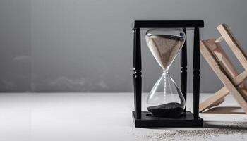 Antique hourglass measures time, ideas flow endlessly generated by AI photo