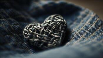 Blue denim jeans boast elegant woven patterns generated by AI photo