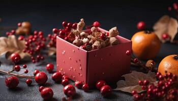 Homemade chocolate box indulgence wrapped in nature generated by AI photo
