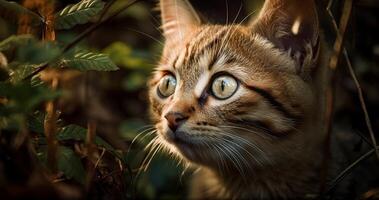Cute kitten staring in nature beauty generated by AI photo