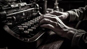 Typing journalist letter on old fashioned typewriter generated by AI photo