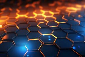 Abstract background with glowing hexagons. Generative AI photo