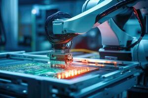 Automatic assembly line for electronics production. Generative AI photo