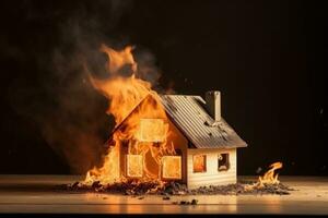 Burning house, Insurance concept. Generative AI photo