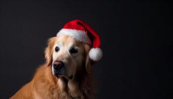 Cute puppy in a golden cap celebrating winter generated by AI photo