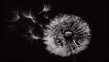 Softness and fragility of dandelion seed captured close up , photo