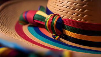 multi de colores tradicional mexicano sombrero en amarillo alfombra generado por ai foto