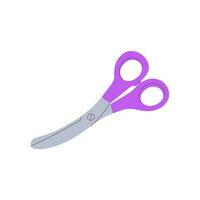 Flat style scissors with purple handles. Sewing or tailoring tool. Vector illustration of scissor equipment on a white background. Isolated vector icon of scissors.