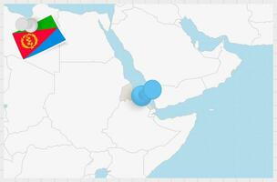 Map of Eritrea with a pinned blue pin. Pinned flag of Eritrea. vector