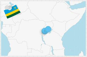 Map of Rwanda with a pinned blue pin. Pinned flag of Rwanda. vector