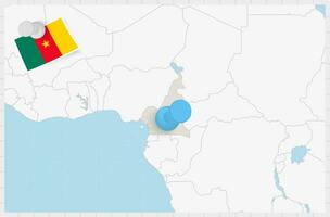 Map of Cameroon with a pinned blue pin. Pinned flag of Cameroon. vector