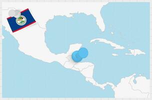 mapa de belice con un clavado azul alfiler. clavado bandera de belice vector