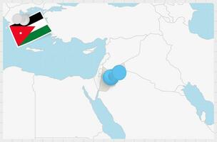 Map of Jordan with a pinned blue pin. Pinned flag of Jordan. vector