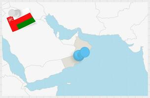 Map of Oman with a pinned blue pin. Pinned flag of Oman. vector