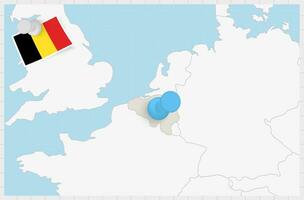 Map of Belgium with a pinned blue pin. Pinned flag of Belgium. vector