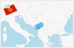 Map of Montenegro with a pinned blue pin. Pinned flag of Montenegro. vector