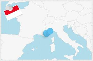 Map of Monaco with a pinned blue pin. Pinned flag of Monaco. vector