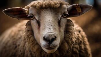 cerca arriba retrato de linda cabra al aire libre pasto generado por ai foto