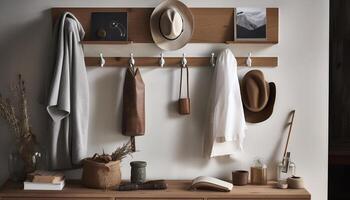 Elegant modern bedroom with rustic wood accessories generated by AI photo