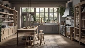 Elegant wood and luxury decor in modern kitchen generated by AI photo