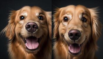 Cute retriever puppy smiling, looking at camera generated by AI photo