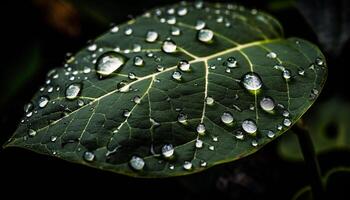 Fresh raindrop on green leaf shows pure life generated by AI photo