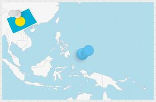 Map of Palau with a pinned blue pin. Pinned flag of Palau. vector
