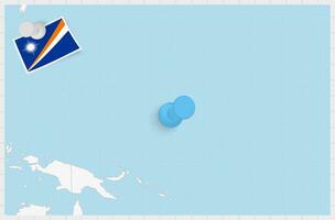 Map of Marshall Islands with a pinned blue pin. Pinned flag of Marshall Islands. vector