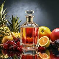 a perfume bottle is filled with different types of berries and fruits. AI Generative photo