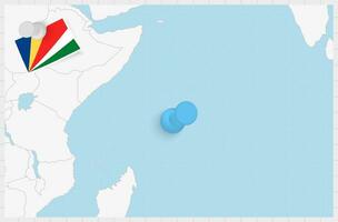 mapa de seychelles con un clavado azul alfiler. clavado bandera de seychelles vector