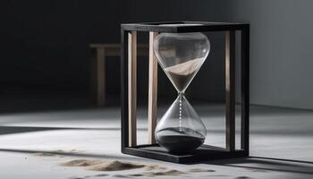 Antique hourglass counts down time fleeting flow generated by AI photo