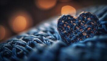 Homemade wool heart shaped decoration for winter celebration generated by AI photo