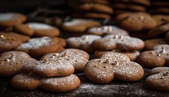 Homemade indulgence fresh baked chocolate chip shortbread generated by AI photo