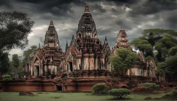 antiguo restos, majestuoso puesta de sol angkor místico belleza generado por ai foto