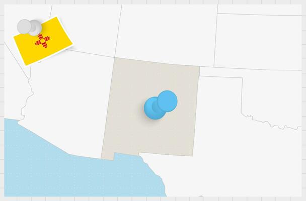 United States And Mexico Map Vector - Map Of New Mexico With A Pinned Blue Pin Pinned Flag Of New Mexico Vector