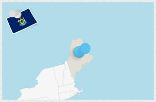 Map of Maine with a pinned blue pin. Pinned flag of Maine. vector