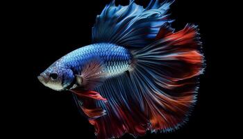 Aggressive Siamese fish flaunt multi colored tails underwater generated by AI photo