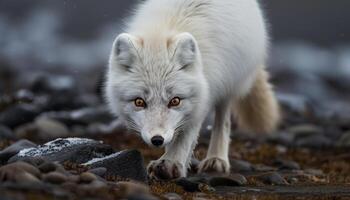 Alert young fox looks out in the snow generated by AI photo