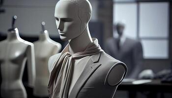 Mannequin showroom depicts elegance and modern fashion generated by AI photo