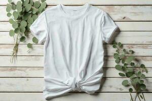 A Closed-Up Shot of A Plain White T-Shirt Mock-Up. AI Generative photo