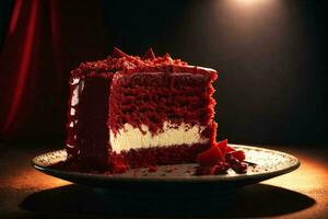 Red velvet cake with fresh strawberries. AI Generative photo