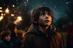 a young boy who celebrates Bonfire Night. AI Generative photo
