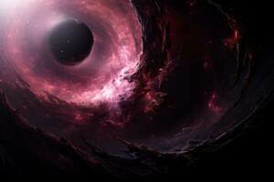 A supermassive black hole devours a vibrant pink planet. AI Generative photo