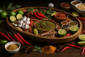 Food Photography of a vibrant assortment of Asian cuisine ingredients. AI Generative photo