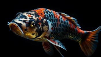 Colorful koi carp striped tail in motion underwater generated by AI photo