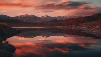 majestuoso montaña pico refleja tranquilo puesta de sol belleza generado por ai foto