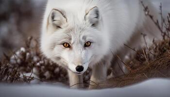 Fluffy gray wolf pup, looking away generated by AI photo