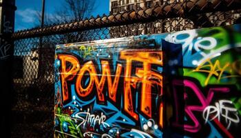 Vibrant cityscape graffiti, metal, and nightlife collide generated by AI photo